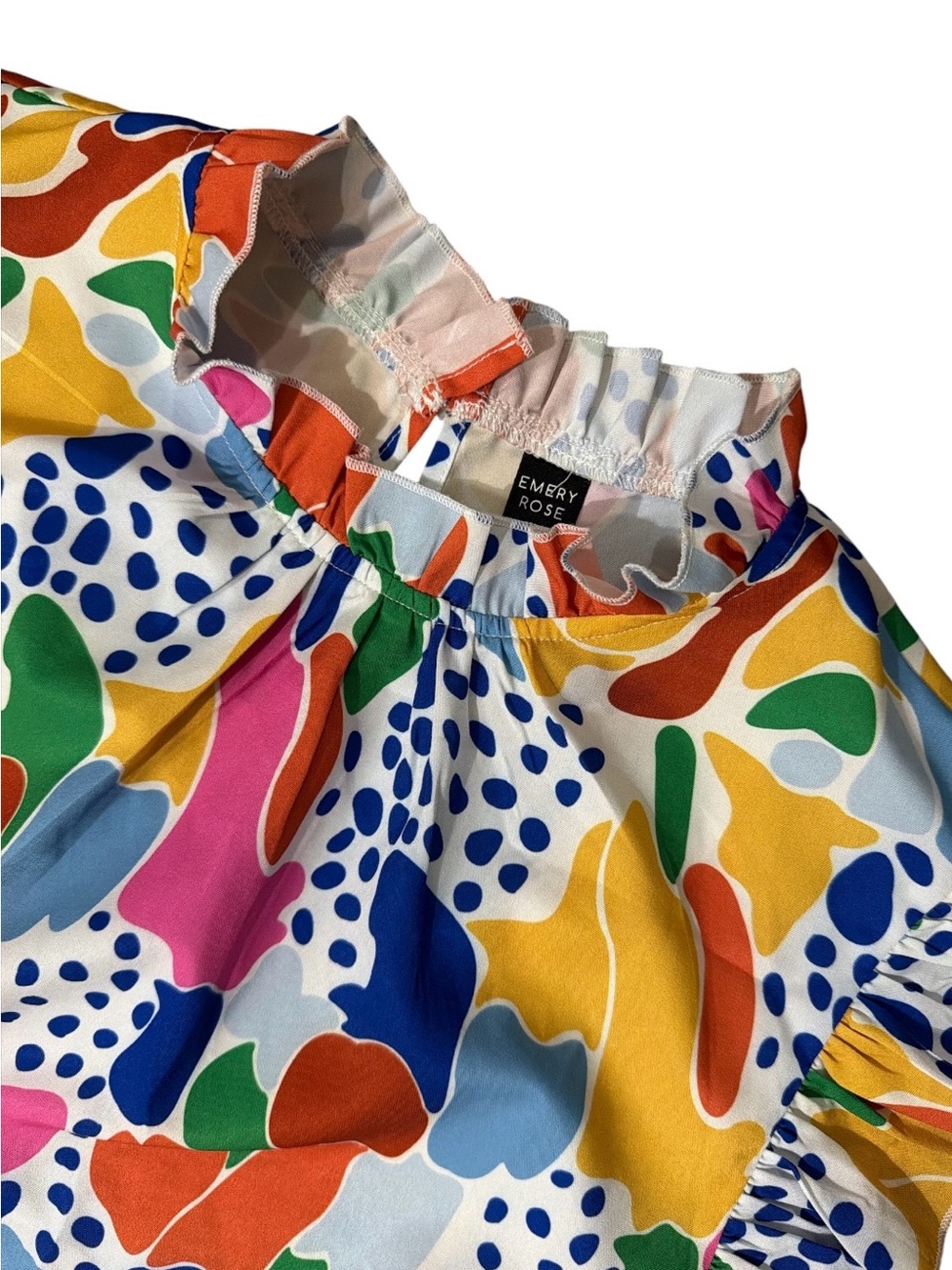 EMERY ROSE Colorful Abstract Print Ruffle Sleeve Top - Picture 2 of 7